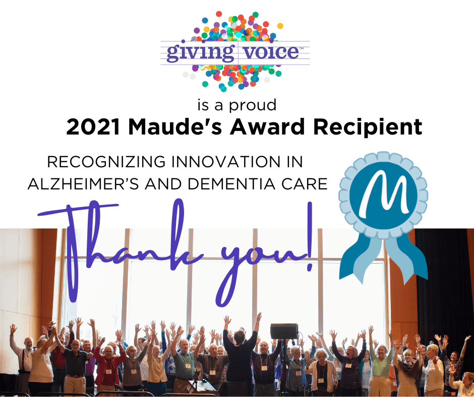 thank you to Maude's Awards for recognizing the important of music in Alzheimer's and dementia care
